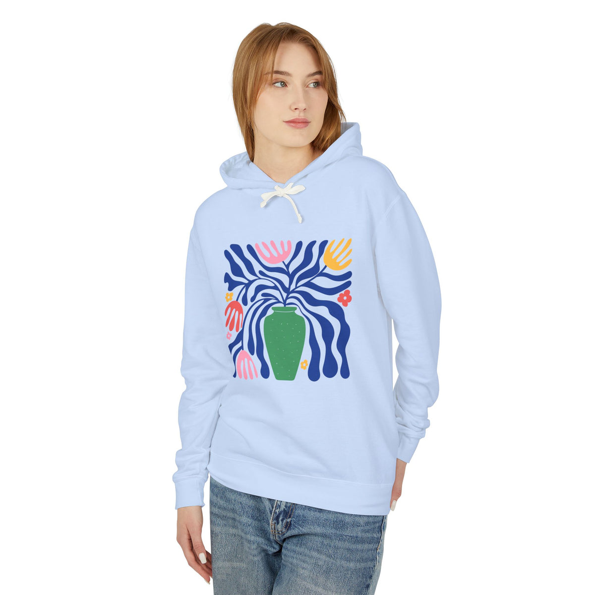 Colorful Folk Art Botanical Lightweight Women's Hooded Sweatshirt