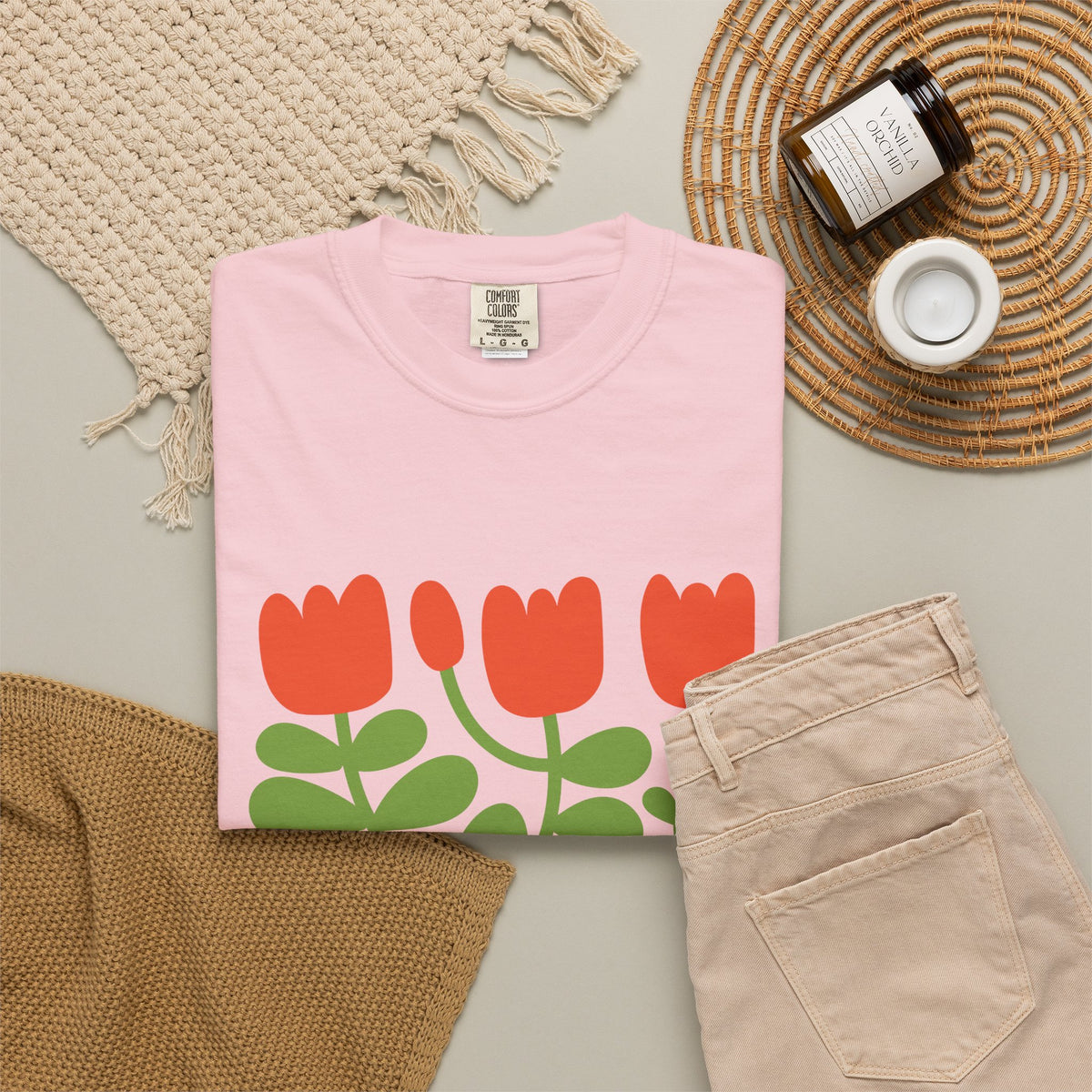 Floral Tulip Garment-Dyed Women's T-Shirt