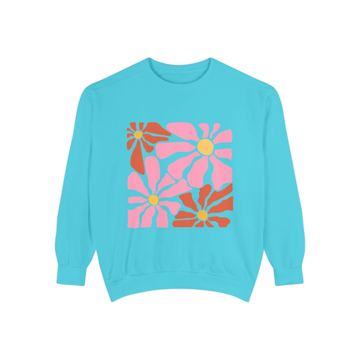 Retro Pink Daisy Graphic Garment-Dyed Women's Sweatshirt