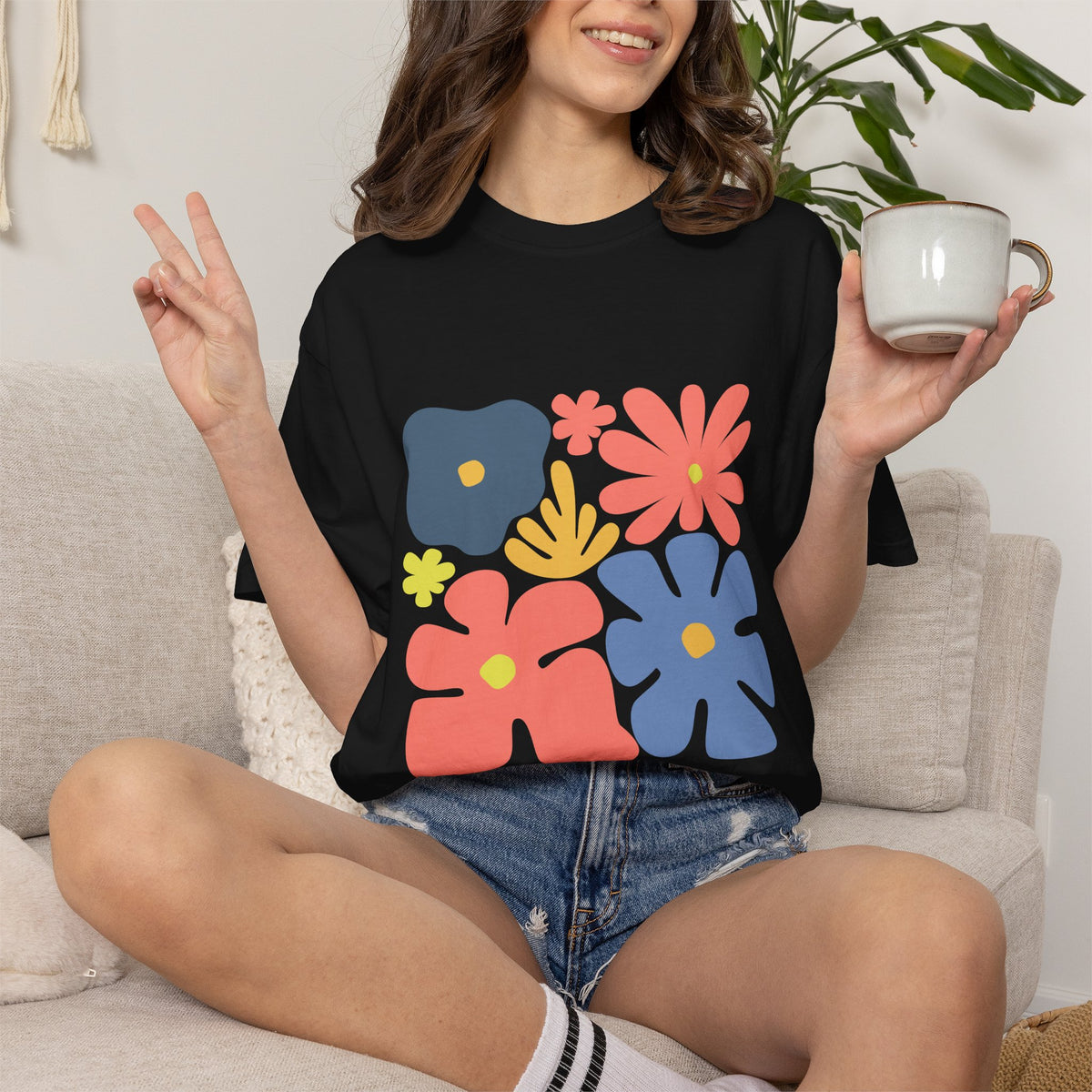 Colorful 70s Bloom Garment-Dyed Women's T-Shirt