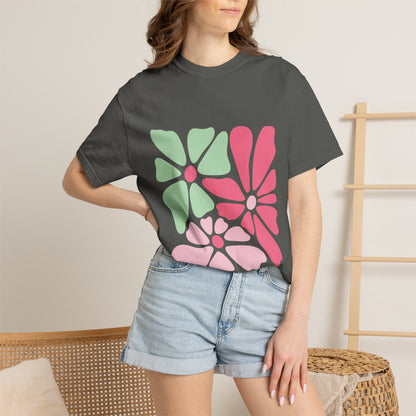 Floral Retro Block Print Garment-Dyed Women's T-Shirt