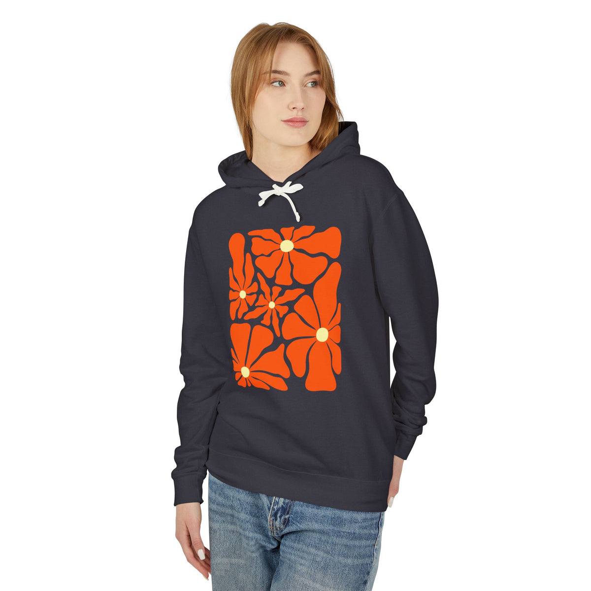 Retro Orange Floral Lightweight Women's Hooded Sweatshirt