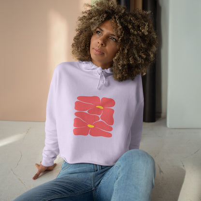Pink Retro Flowers Graphic Crop Hoodie