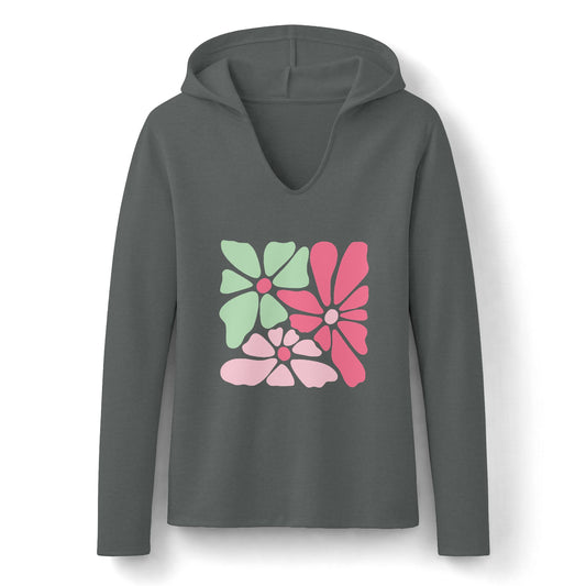 Floral Retro Block Print Long Sleeve Women's Hoodie