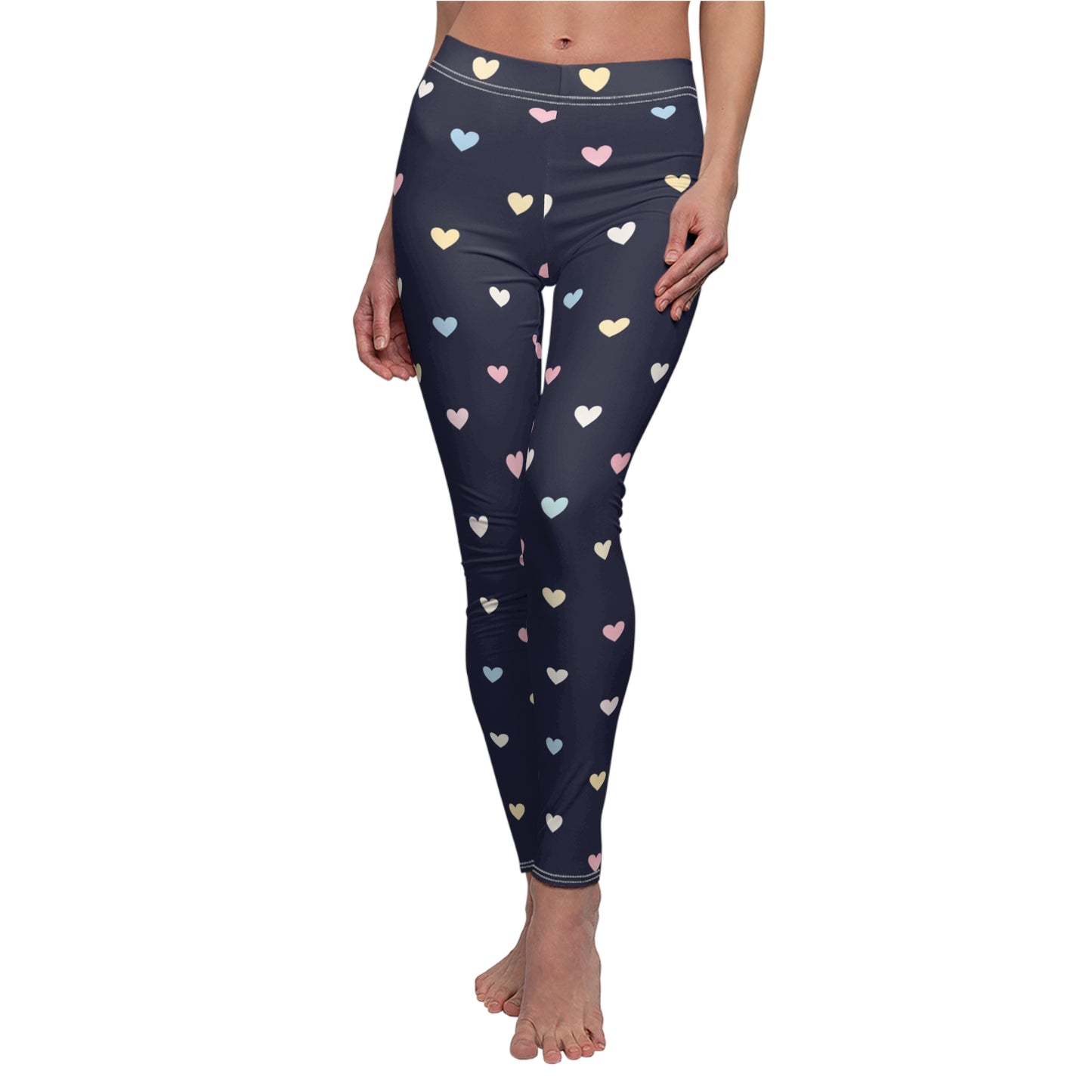 Navy Heart Print Women's Casual Leggings