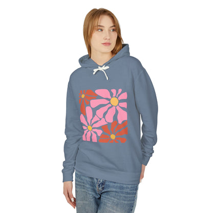 Retro Pink Daisy Graphic Lightweight Women's Hooded Sweatshirt