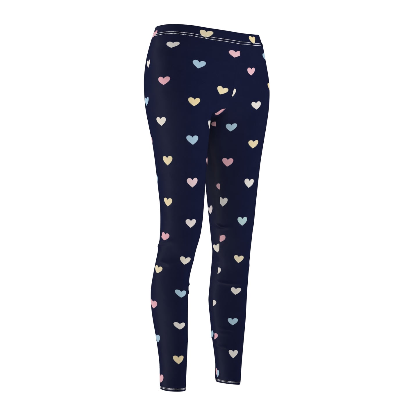 Navy Heart Print Women's Casual Leggings
