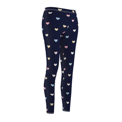 Navy Heart Print Women's Casual Leggings