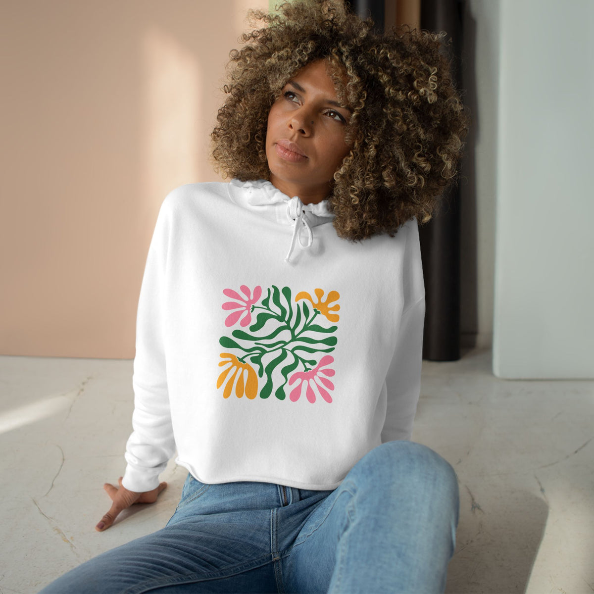 Floral Cutout Abstract Crop Hoodie