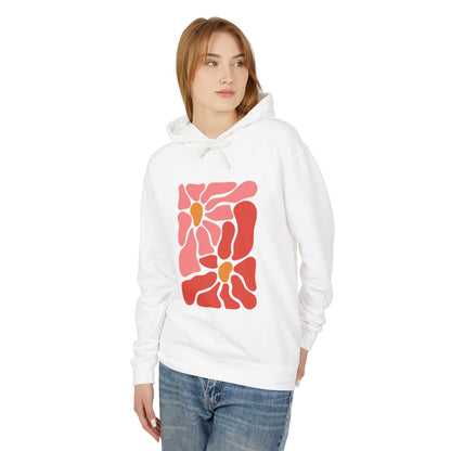 Pink Retro Flower Graphic Lightweight Women's Hooded Sweatshirt