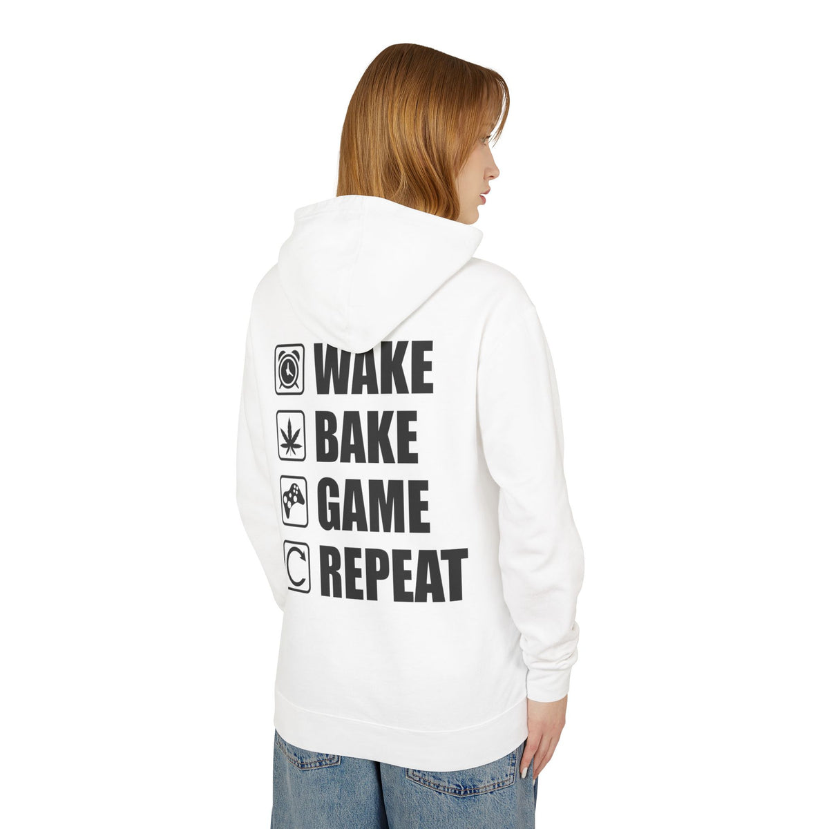 Wake Bake Game Repeat Lightweight Hooded Sweatshirt