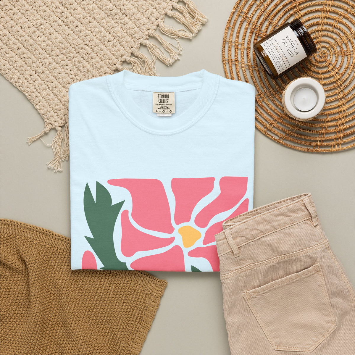 Pink Garden Graphic Garment-Dyed Women's T-Shirt