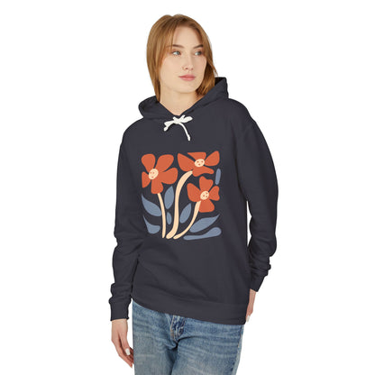 Minimal Orange & Blue Flower Graphic Lightweight Women's Hooded Sweatshirt