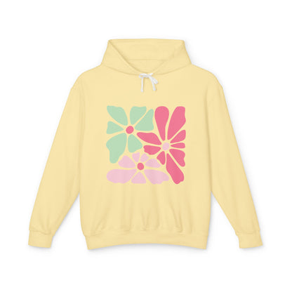 Floral Retro Block Print Lightweight Women's Hooded Sweatshirt