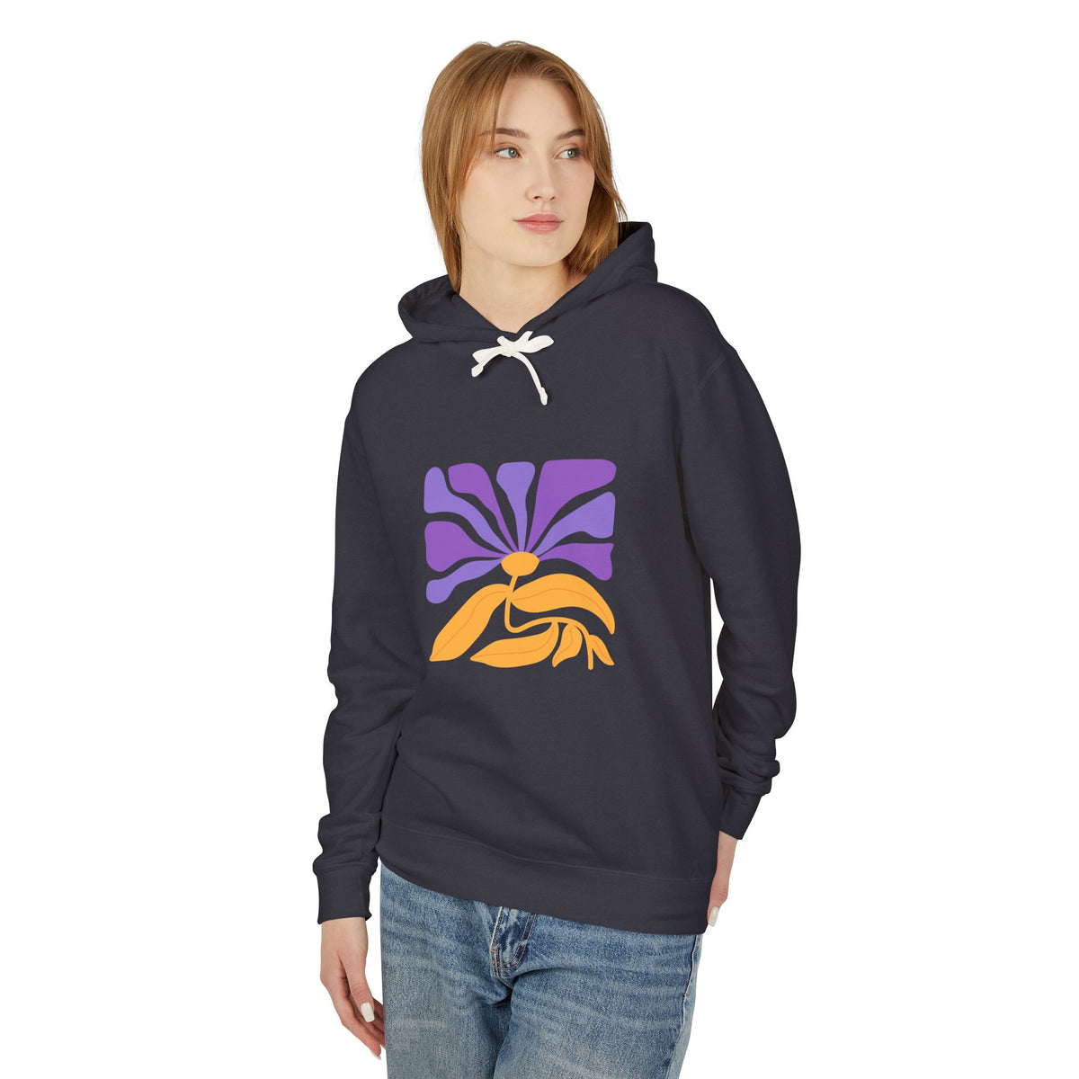 Retro Purple & Orange Sunburst Lightweight Women's Hooded Sweatshirt