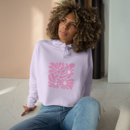 Pink Retro Floral Crop Hoodie