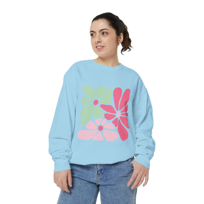 Floral Retro Block Print Garment-Dyed Women's Sweatshirt