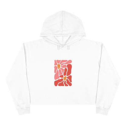 Pink Retro Flower Graphic Crop Hoodie
