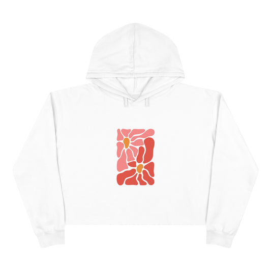 Pink Retro Flower Graphic Crop Hoodie