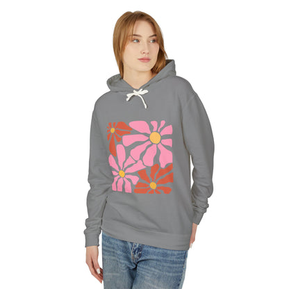 Retro Pink Daisy Graphic Lightweight Women's Hooded Sweatshirt