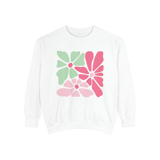 Floral Retro Block Print Garment-Dyed Women's Sweatshirt