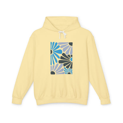 Abstract Blue Floral Pattern Lightweight Women's Hooded Sweatshirt