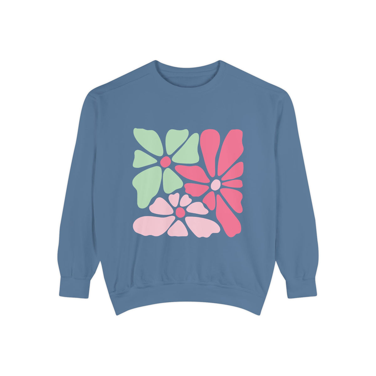 Floral Retro Block Print Garment-Dyed Women's Sweatshirt