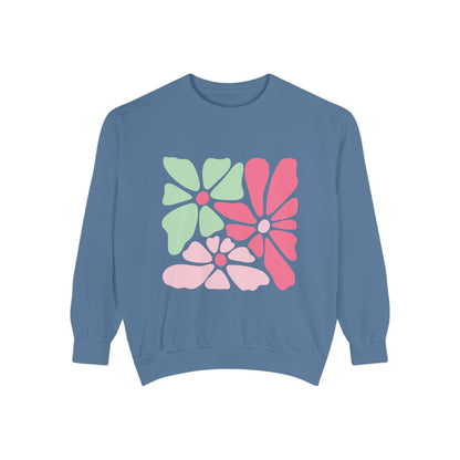 Floral Retro Block Print Garment-Dyed Women's Sweatshirt