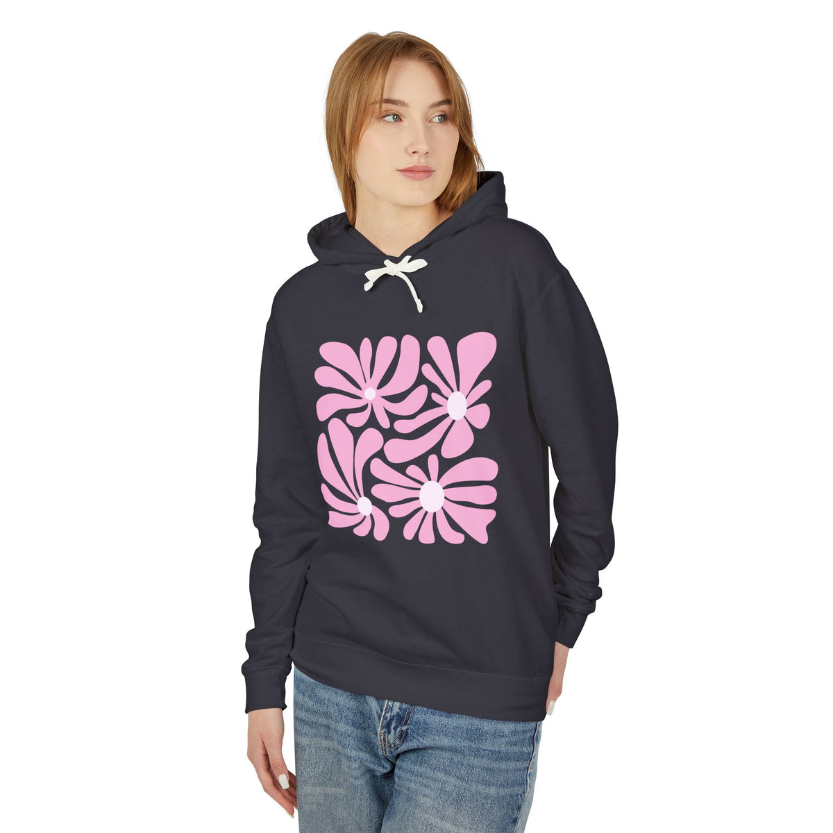 Pink Retro Floral Lightweight Women's Hooded Sweatshirt
