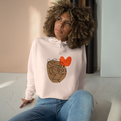 Abstract Heart Line Art Crop Hoodie