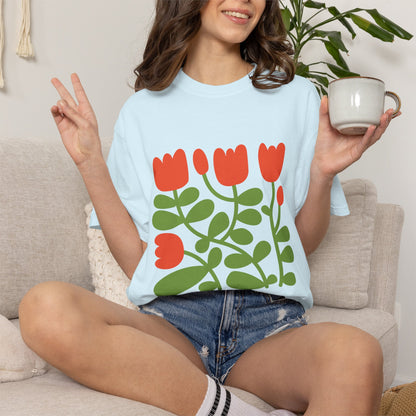 Floral Tulip Garment-Dyed Women's T-Shirt