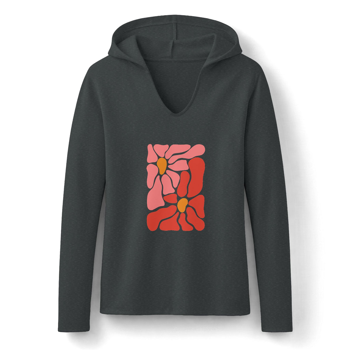 Pink Retro Flower Graphic Long Sleeve Women's Hoodie