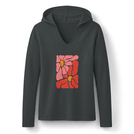 Pink Retro Flower Graphic Long Sleeve Women's Hoodie