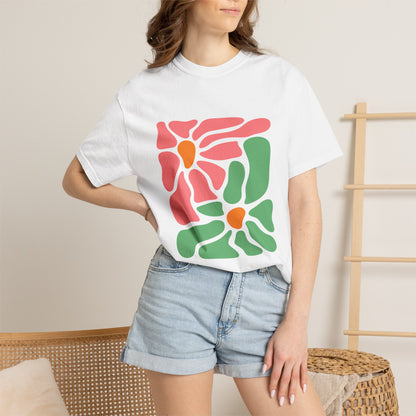 Abstract Pink & Green Flower Garment-Dyed Women's T-Shirt
