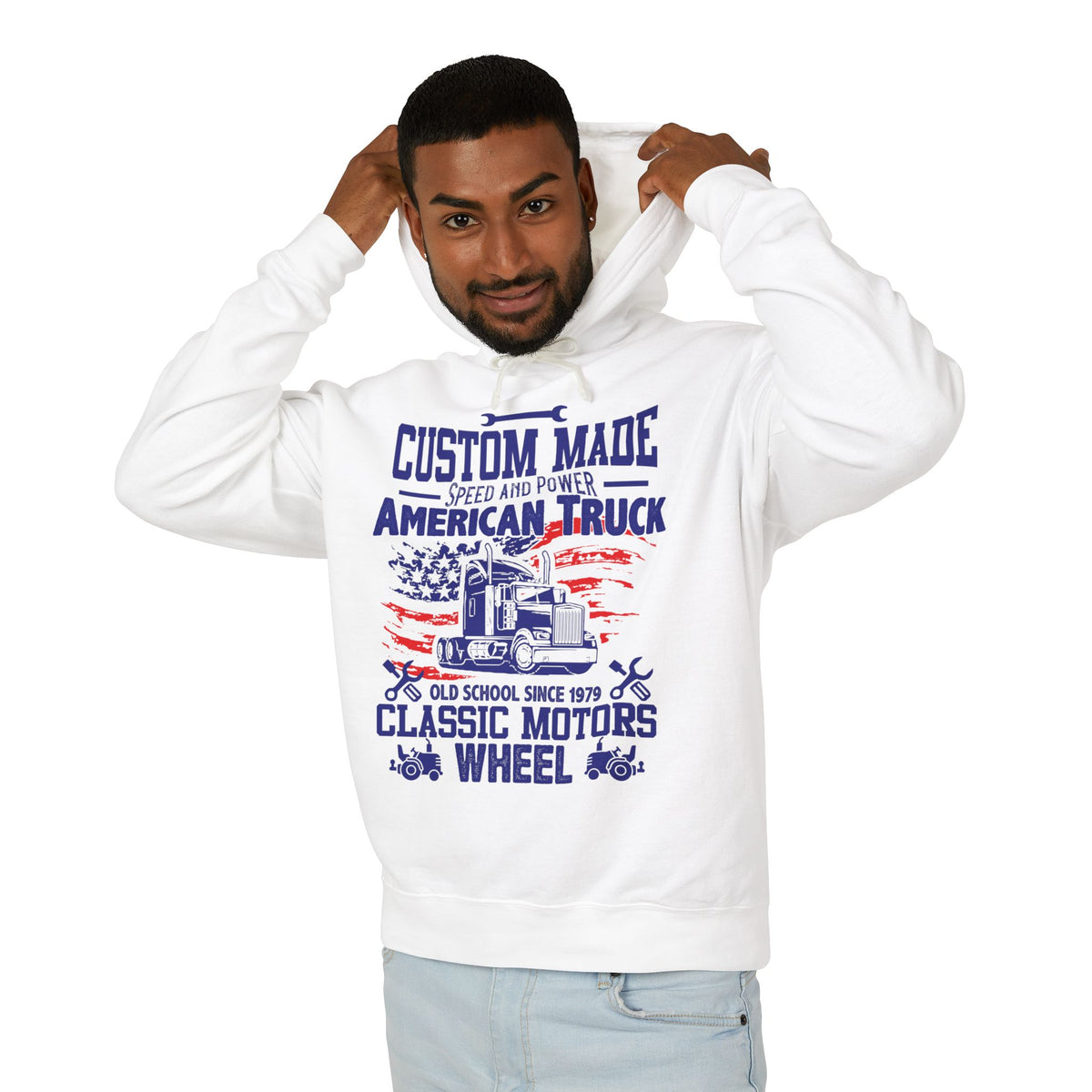 Custom Made Speed And Power American Truck Lightweight Hooded Sweatshirt