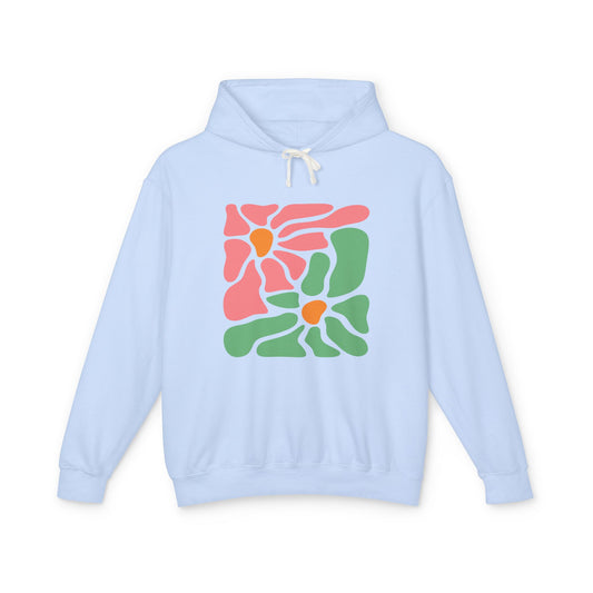 Abstract Pink & Green Flower Lightweight Women's Hooded Sweatshirt
