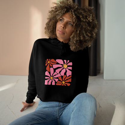 Retro Pink Daisy Graphic Crop Hoodie