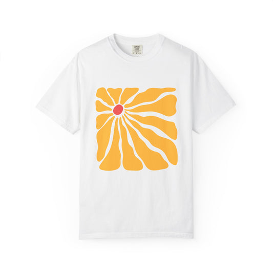 Minimal Yellow Floral Graphic Garment-Dyed Women's T-Shirt