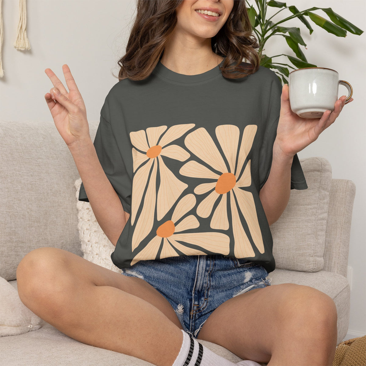 Daisy Square Garment-Dyed Women's T-Shirt