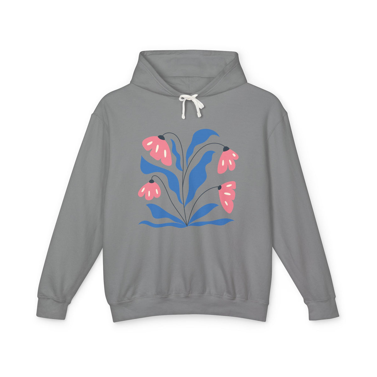 Pink & Blue Botanical Graphic Lightweight Women's Hooded Sweatshirt