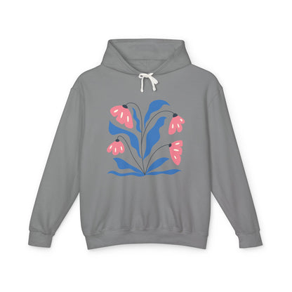 Pink & Blue Botanical Graphic Lightweight Women's Hooded Sweatshirt