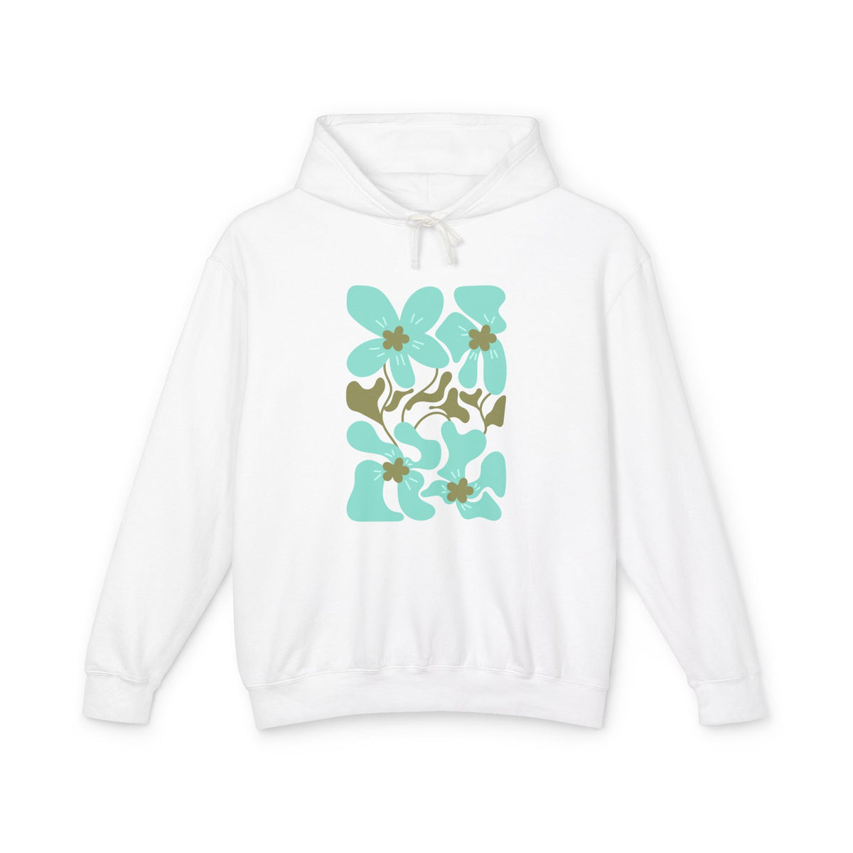 Teal Flower Graphic Lightweight Women's Hooded Sweatshirt