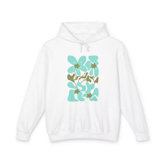 Teal Flower Graphic Lightweight Women's Hooded Sweatshirt