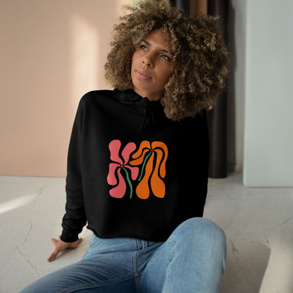 Groovy Pink & Orange Floral Crop Hoodie