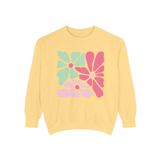 Floral Retro Block Print Garment-Dyed Women's Sweatshirt