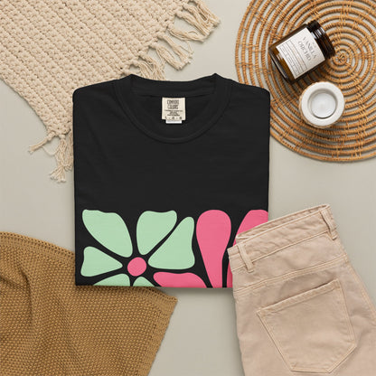 Floral Retro Block Print Garment-Dyed Women's T-Shirt