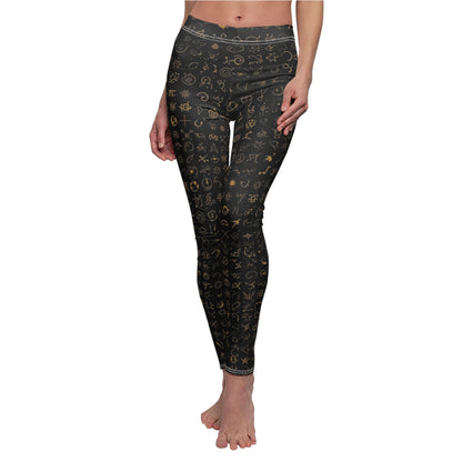 Black & Gold Mystic Symbols Women's Casual Leggings