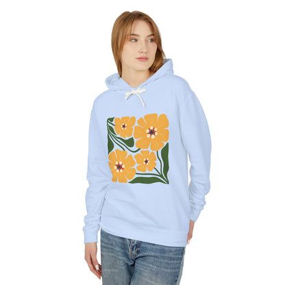 Yellow Blossom Graphic Lightweight Women's Hooded Sweatshirt