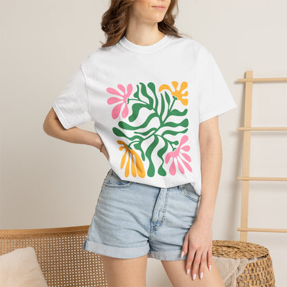Floral Cutout Abstract Garment-Dyed Women's T-Shirt