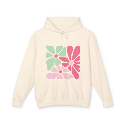 Floral Retro Block Print Lightweight Women's Hooded Sweatshirt